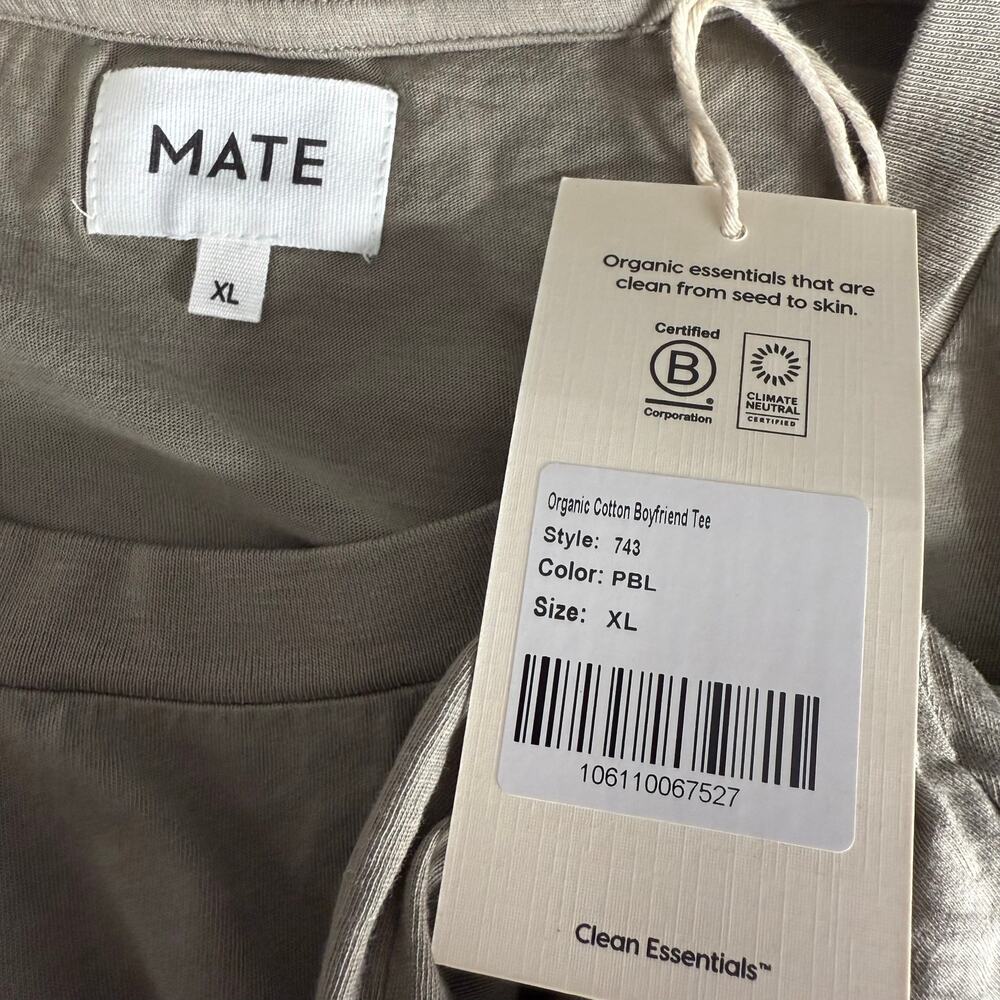 Mate The Label Organic Cotton Boyfriend Tee, Pebble, XL - Picture 3 of 4